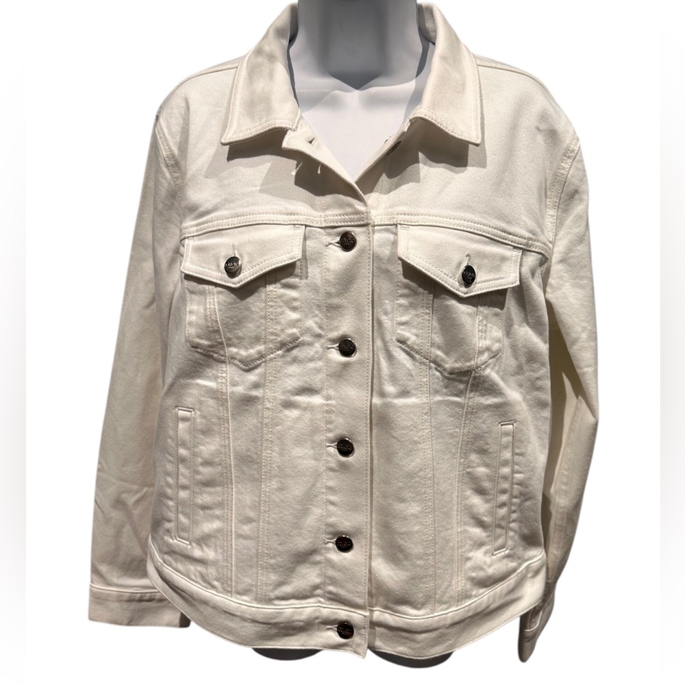 Loft White Denim Jacket Silver Toned Hardware Size Medium New Sample